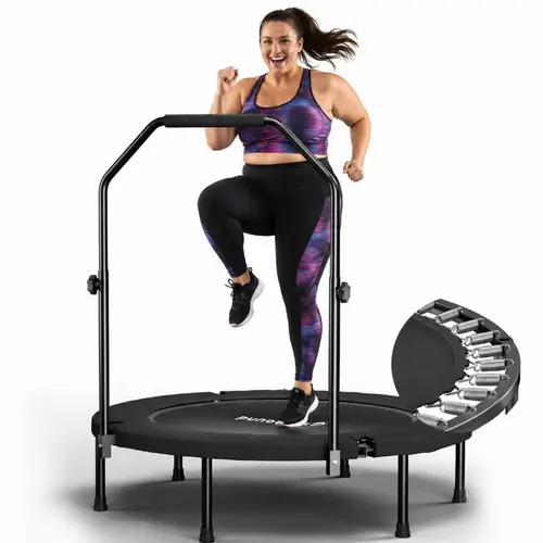 SkyBound Fitness Unisex Adult Jump Trampoline - 40-in Round Shape Alloy Steel Jumping Bouncer, Adjustable Handle Bar, 32 Closed Springs/Bungees, Foldable for Home Gym Workout, 3 Years Warranty, Safe Jump