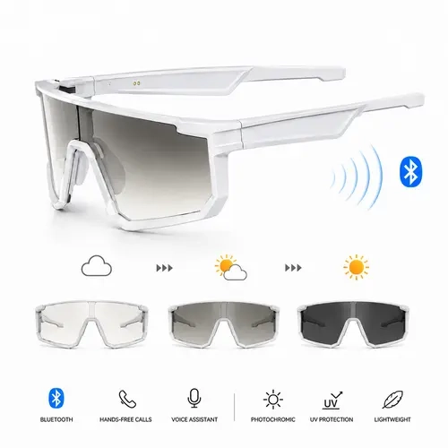 VUB Multifunctional Smart Glasses - Wearable Wireless Audio Eyewear, Smart Color-Changing Photochromic Polarized UV400 Lens, Dustproof Waterproof, Open-Ear Music Player, Hands-Free Calls, AI Translation for Warehouse & Outdoor Work