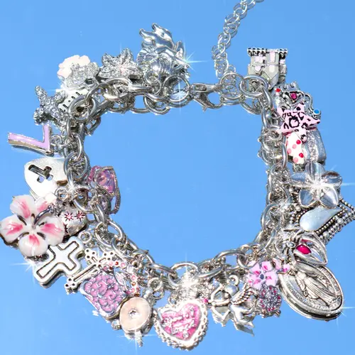 Vintage Heart Flower Charm Bracelet, Retro Cross Bag Bracelet, Cute Cherry Cocktail Coconut Bracelet, Floral Charm Bracelets, Alloy Heart Bracelets, Fashion Jewelry Accessory