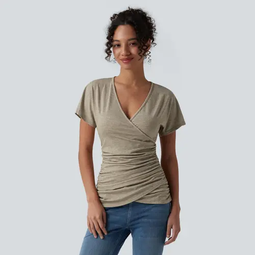 【Creator’s Pick】Halara V Neck Short Sleeve Ruched Casual Top #BackToSchool
