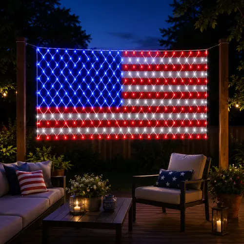 American Flag Lights Outdoor American Flag Net Lights 6.5ft x 3.28ft Super Bright,Memorial Day Decorations of The United States for Independence/National/Memorial Day,July 4th Waterproof solar lights outdoor