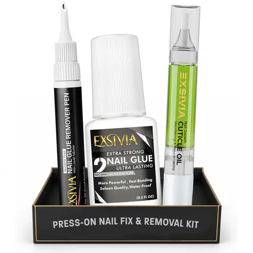 EXSIVIA Press-On Nail Fix & Removal Liquid Kit Set - Acrylic, Long Hold, Adults' Beauty & Personal Care Accessory, Nails Kit Set