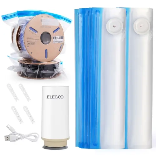 ELEGOO Universal Filament Storage Kit, 60 kPa Auto Pump, 20 Thickened Film Vacuum Sealed Bags (13.8x12.6in, 0.21mm), 4 Sealed Bag Clips for 0.21/1.75/2.85/3mm Filaments & TPU, Long-Lasting Vacuum Dry Preservation, Car Repair Tool Compatible, 0.21 Mm,sohoc