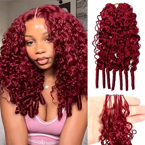 Bling Hair 99J Pre-Separated Burmese Curly Miracle Knots Human Hair Crochet Extensions - Feather Water Wave, Ideal for Back to School sohochic
