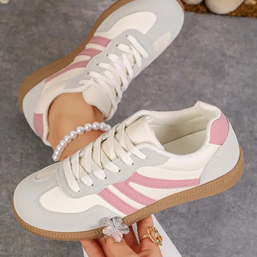 Lucky Step Women's Fashion Sports Shoes, Sporty Running Shoes, Vintage Classic Casual Lace-Up, PU Leather Patchwork, All-Season Tennis Running Walking Shoes, Fashionable Running Shoes