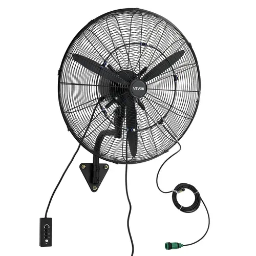 【toolupgrade】VEVOR 24-in Sturdy Wall-Mounted Powerful Cooling Fan - IP44 Rated, 3-Gear Adjustable, Corded, Oscillation, Mist Function, Mechanical Control, Aluminum Blades, Adjustable Cooling Fan, for Grow Tents, Workshop Users