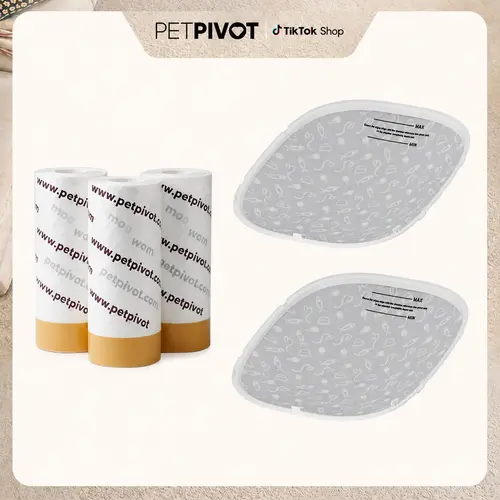 PetPivot AutoScooper Bundle Set - 3 Rolls 60 Pcs Anti-Puncture Leak-Proof Waste Bags, 2-Pack Custom Fit Waterproof Litter Mat, Quick Hassle-Free Sealing, Odour Control for Self-Cleaning Cat Litter Boxes, Efficient Waste Management