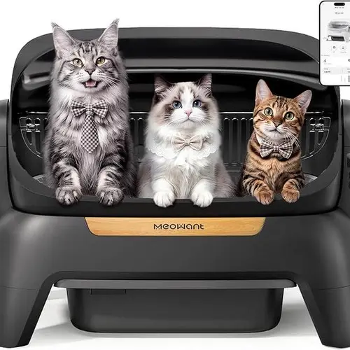 Meowant XXXL Low Noise Automatic Cat Litter Box with Lid - Bentonite Clay Compatible, Silicone Components, Self-Cleaner, APP Cycle Control, Infrared Scanning, Anti-Pinch, 12L Waste Bin, Odor-Free, Extra Large Tray for Multiple Cats, Automatic Litter Box,,