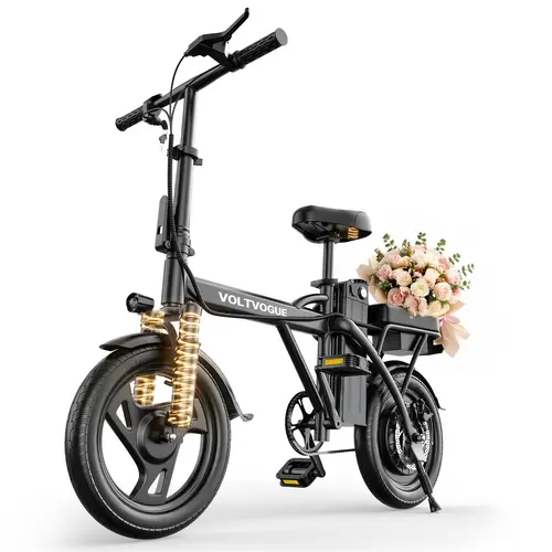 【HQYEX-Ladped】 Electric Bike | 750W Peak Power | Top Speed 22 MPH | 14" Pneumatic Tires | 22–40 Mile Range | Dual Seat | Single Brake Lever | Height Adjustable Seat【 VT14】