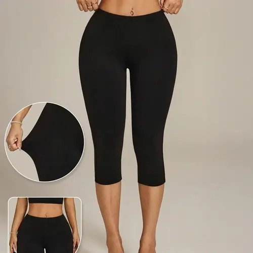 Women's High-Waisted 3/4 Length Leggings, Fit, Waist-Cinching Shape, Slimming Compression, High Elasticity, High Stretch Legwear