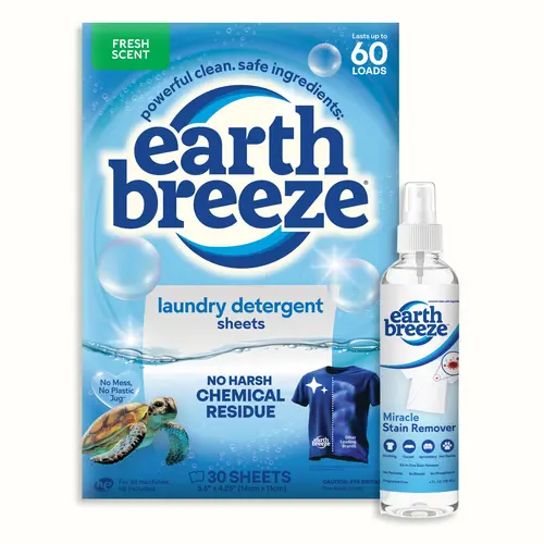 Earth Breeze Laundry Essentials Bundle: Laundry Detergent Sheets & Miracle Stain Remover Spray | Powerful Stain Fighter & Deep Clean Kit | Eco-Friendly & Zero Waste Household