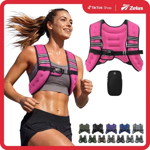 【BackToSchool】ZELUS Weighted Vest,6/8/12/16/20/25/30lb Rucking vest with Detachable Phone Pouch&Reflective Stripes&Adjustable Straps|Exercise Equipment & Workout Enhancer for Motivational Walking,Strength Training,Running| #