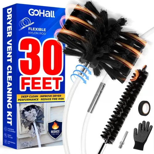 2026 Upgraded GOHALL 30FT Dryer Vent Cleaner Kit, 21 Flexible Nylon Rods with 4-Inch Brush, Drill Adapter and Lint Brush for Deep Lint Removal, Dryer Vent and Fireplace Chimney Cleaning Tool, Helps Reduce Fire Risks and Improve Dryer Efficiency, Cleaner S