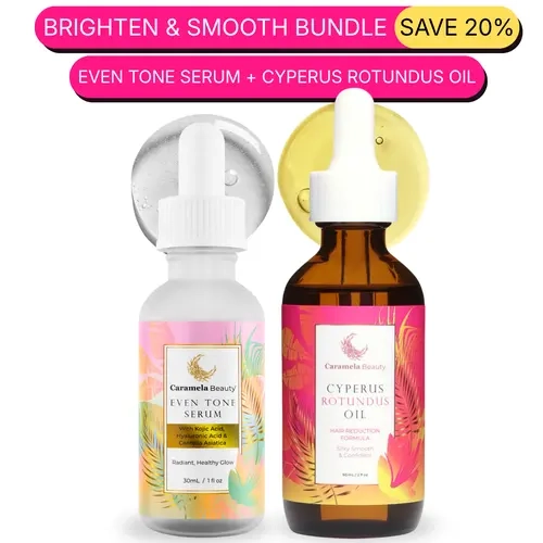 Caramela Beauty Brighten & Smooth Bundle – Even Tone Brightening Serum (Kojic, CICA, + Hyaluronic Acid) & Cyperus Rotundus Oil