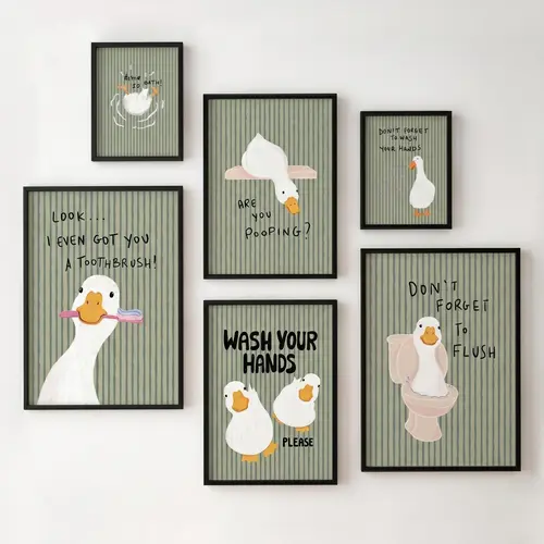 Funny Ducko Bathroom Wall Art Poster - Artistic Graphic Prints, Playful Funny Decor, Sage Green Stripes Nursery Quote Canvas Print, Kid Room-Bathroom Home Decor, Whimsical Toilet Hygiene Sign, Cute Cartoon Item,sohochic