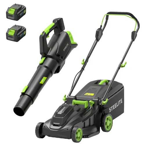 STEELITE 40V Brushless 17-Inch Cordless Lawn Mower & Leaf Blower Combo Kit, 500 CFM Flow, 2x4.0Ah Batteries, Dual Chargers - Father's Day Gift, Outdoor Yards Tool Set, 40V Model