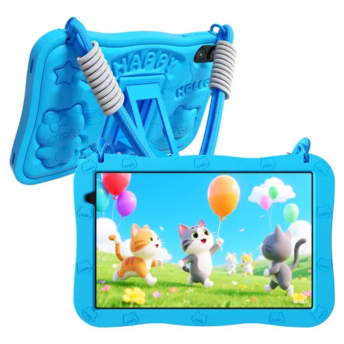 [Back To School] PRITOM Kids Tablet 10Inch Android 16 8GB RAM 32GB ROM Dual Cameras WiFi6 6000mAh Battery Protective Silicone Case Animal Flash Cards Educational Apps Toddler Gifts Stress Relief Case Pink/Blue Best Kids Gift, Screen, Device,sohochic