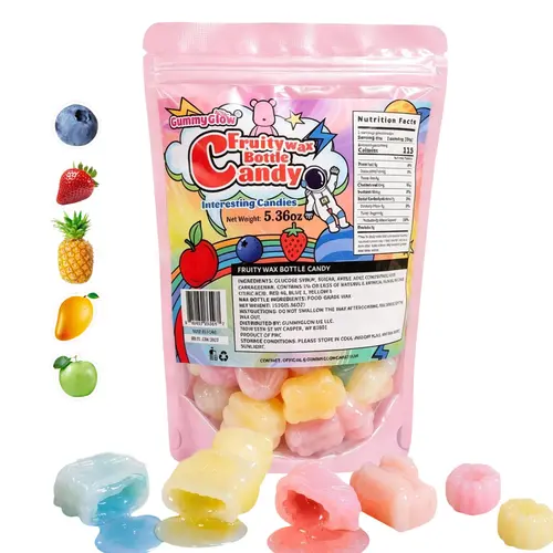 GummyGlow 5.36oz Wax Fruit-Filled Candy, Chewable Waxy Candy, Retro Nostalgic Novelty Treats, Classic Variety Flavors for Old School Candy Lovers, ASMR Lovers and Gifts #sohochic