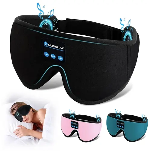 Morelax 3D Memory Foam Bluetooth Sleep Mask Headphones, Adjustable 100% Blackout Wireless Eye Masks, HD Stereo, Night Routine Essential, Cool Gifts for Guys, Accessories Adults (Ideal for Travel, Home)