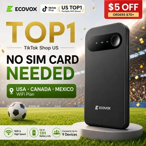 ECOVOX 2026 Upgraded WiFi 6 Travel WiFi Hotspot | No SIM Card Needed | 4G LTE Easy Setup Router | for USA Canada Mexico Match Day Dorm | Back to School Essentials Haul,sohochic