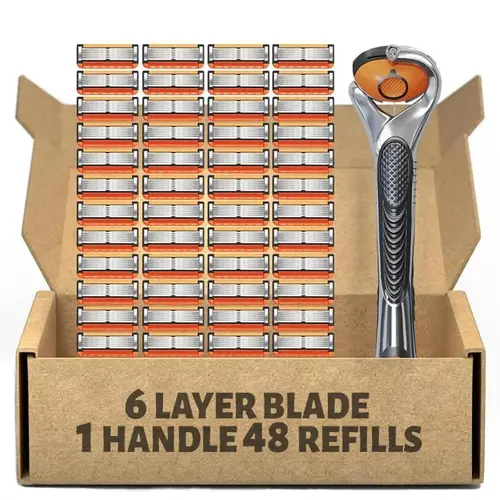 Men's Razor Blade Replacement Kit 48+1 PCS-Manual Shaver Set with Rust-Proof Sharp Blades, Easy Replace, Fully Washable, Classic Grooming Tool for Daily Shaving #GiftForDad #FathersDay #SummerVibes