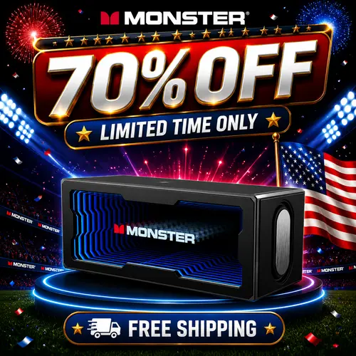 Monster Portable Bluetooth 6.0 Speaker - 40W Stereo, 3D LED Mood Light, Compact Adjustable Wireless Charging, Hands-Free Calls, USB/Auxiliary Input, TF Card, Light Up Your Space, Gift for Men - TikTokShopBackToSchool Deals For You Days