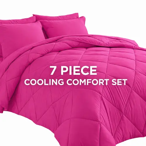Cosybay 7-Piece Classic Microfibre Comforter Set - Hotel Style Bedding, Quilt, Fitted Sheet, Flat Sheet, Pillow Shams, Pillowcases, Luxury Quality, All-Season, King (102in), Vacuum-Packed, Home Decor Essentials,sohochic
