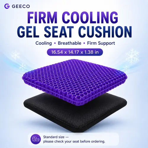 GEECO Cooling Gel Seat Cushion, Firm Honeycomb Support Chair Pad with Removable Cover & Non-Slip Bottom, Breathable Gel Cushion for Office Chair, Car Seat & Truck Seat, 16.54 x 14.17 x 1.38 in,back to school,dorm essentials,home decor,home essentials