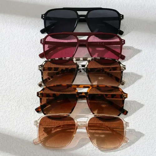 5 Pairs Women's Multicolor Double-Bridge Large-Frame, Trendy American Retro Style, for Daily Commute, Streetwear & Music Festivals, Trendy Casual Sunglasses