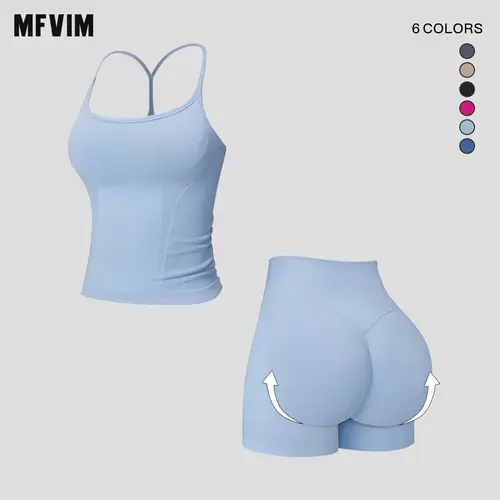 MFVIM Women's 2 Piece Summer Workout Sets, Fitted Activewear with Open Back Tank Top and High Waisted Tummy Control Shorts,travel essentials,camping essentials, 2 Piece Sets, Tank Tops,back to school,back to school haul
