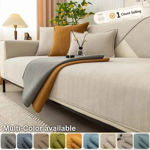 Modern Couch Cover, Washable Sofa Protector Mat, 1-Piece Soft Herringbone Textured Sofa Seat Pad, Non-Slip Pet-Friendly Furniture Cover for Sectionals, Loveseats, Armchairs & 1–4 Seater Sofas, Available in Multiple Colors