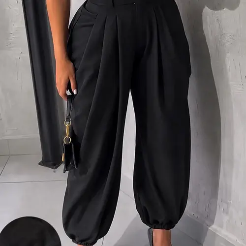 Women's Casual High Waist Pants, Plain Long Trousers with Pockets, Elastic Waist for All Seasons, Fashionable and Comfortable, Pull on slacks