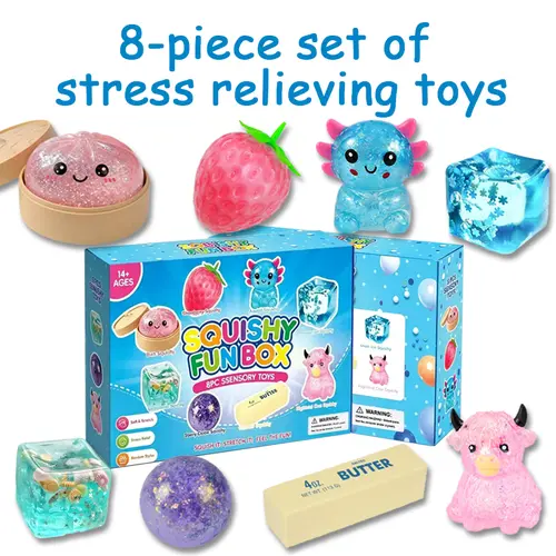 8-Piece Malt Sugar Squishy Box - Slow-Rise Squishy, Sensory Stress Relief Fidget Toys, Kids Toys, Festive & Party Supplies, Cake Decorations, Cool Gifts for Kids,sohochic