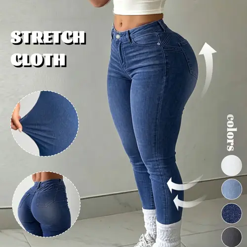 GILIPUR Women's Light Blue Vertical Pinstripe High Waist Skinny Jeans Style, High Stretch Butt Lifting Slim Fit Cropped Denim Pants with Classic Pockets, Y2K Casual Streetwear Daily Gym Night Out Outfits for Women TChic