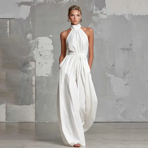 LikeMyChoice 2026 Women's Sleeveless Halter Neck High Waist Wide Leg Jumpsuit - Womenswear Elegant Casual Formal Breathable Chic Outfit