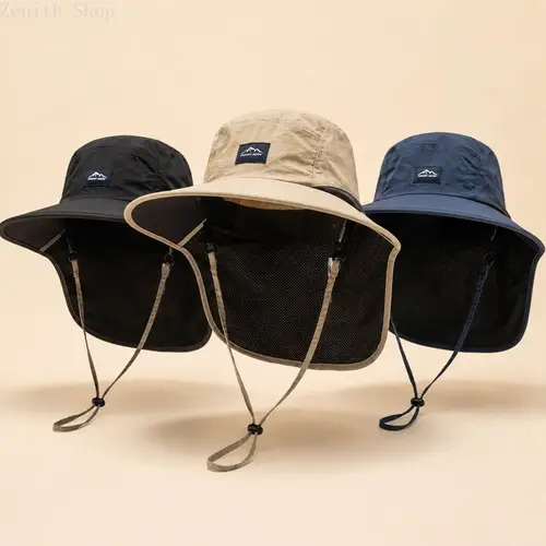 Unisex Wide Brim UV Protection Breathable Outdoor Sports Hat with Neck Flap, Solid Fisherman Style Lightweight Headwear for Hiking Camping, Easy-to-Pair Casual Multifunctional Adult Sun Sports & Outdoor Hat, Breathable Outdoor Hat, Fisherman Cap