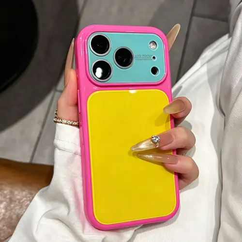 HISTORYOO Summer Dopamine Color Block Macaron Candy Case for iPhone 17 Pro Max 16 15 Pro 14 13 Luxury Elegant Design Soft + Acrylic Crystal Camera Lens Protection Large Viewing Window Shockproof Protective Cute Aesthetic Colorful Cover