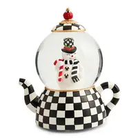 MacKenzie- Childs Courtly Check Snowman Tea Pot Snow Globe