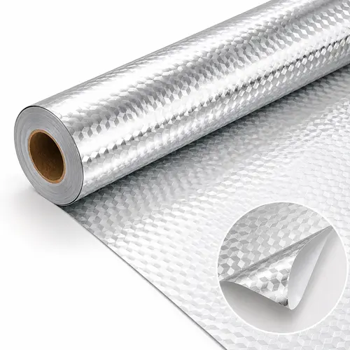 Self-Adhesive Aluminum Foil Kitchen Backsplash Wallpaper, 15.7 x 118 Inch Oil-Proof Waterproof Peel and Stick Countertop Cabinet Drawer Liner, Heat Resistant Easy Clean Silver Contact Paper