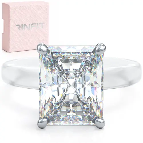 Rinfit Patented Frosted Thin Silicone Ring with Emerald Cut CZ Zircon - Elegant Fashion Finger Jewelry, Stacking Ring