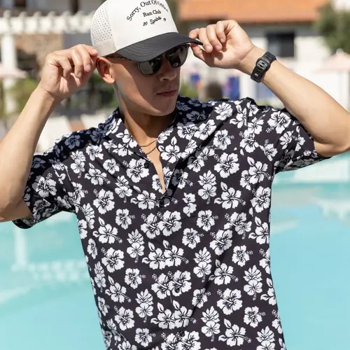 Sprints Men's Avigate Oxford Shirts, Men's Casual Running Shirts with Fabric Details, Pocket, Short-Sleeve Design for Daily and Athletic Wear,  Button Up Design, Tropical