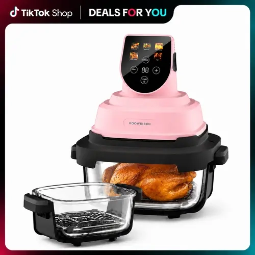 5-in-1 Portable Glass Air Fryer Multi-Cook System - 4QT & 6-Cup Non-Toxic Detachable Glass Pots, 1500W Fast Cooking Countertop Fryer with 90% Less Oil, Dishwasher Safe Compact Model for Family Meals & Snacks,sohochic