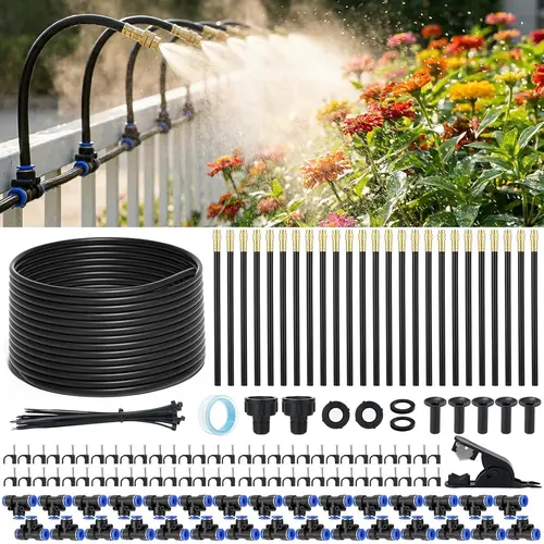 100FT Automatic Drip Irrigation System - Upgraded Garden Kit with 25PCS 360° Adjustable Copper Nozzles, Drip Hose for Garden, Flexible Hose, Aluminum Core Spray Bar, Automated & Adjustable Watering Equipment for Raised Beds