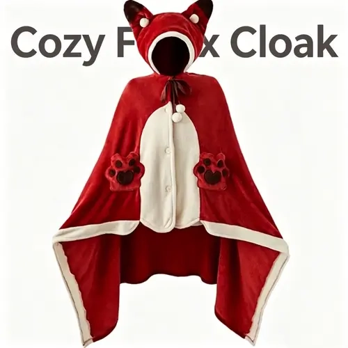 Cute Fox-Themed Wearable Blanket, Cozy Throw Blanket for All Seasons, Ideal Holiday Gift, Hooded Cape for Lounging and Napping