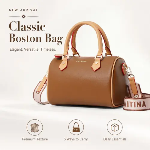 CAITINA CN7006 2026 Latest Retro Boston Bag, 2-in-1 Top Handle & Crossbody Bag for Daily & Travel back to school,sohochic