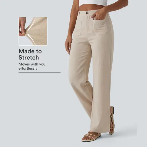 【Creator’s Pick】Halara High Waisted Straight Leg Casual Linen-Feel Pants with Pockets #BackToSchool