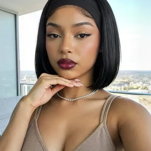 10/14 Inch Straight Headband Wig, Synthetic Short Black Bob Headband Wigs for Women, Wear and Go Glueless Wig, 5-Minute Quick Style Change Adjustable Fit for Busy Mornings & Travel, Glueless Beginner Wig