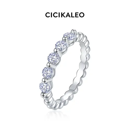 CICIKALEO 3mm Moissanite Eternity Band for Women 18K White Gold Plated Rings Lab-Created Wedding Engagement Gift for Her #Summervibes
