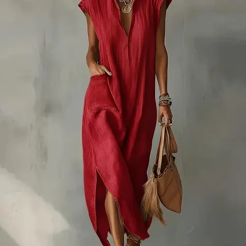 Spring Summer Fashion Dress, Casual Beach Sundress, Beach Resort Wear, Beach Holiday Dresses, Pleated Neckline, Slim Fit, Elegant Dress for Vacation, Stylish for Women, Casual Wear