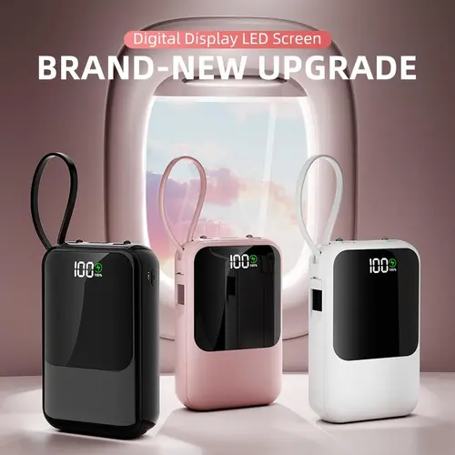 XBJ 10000mAh Battery Power Bank, Fast Charging Emergency Power Pack with 3 Cables, Compact Lightweight Phone Accessories, Mini Travel Products for Mobile & Electronic Devices, Ideal for Camping,sohochic